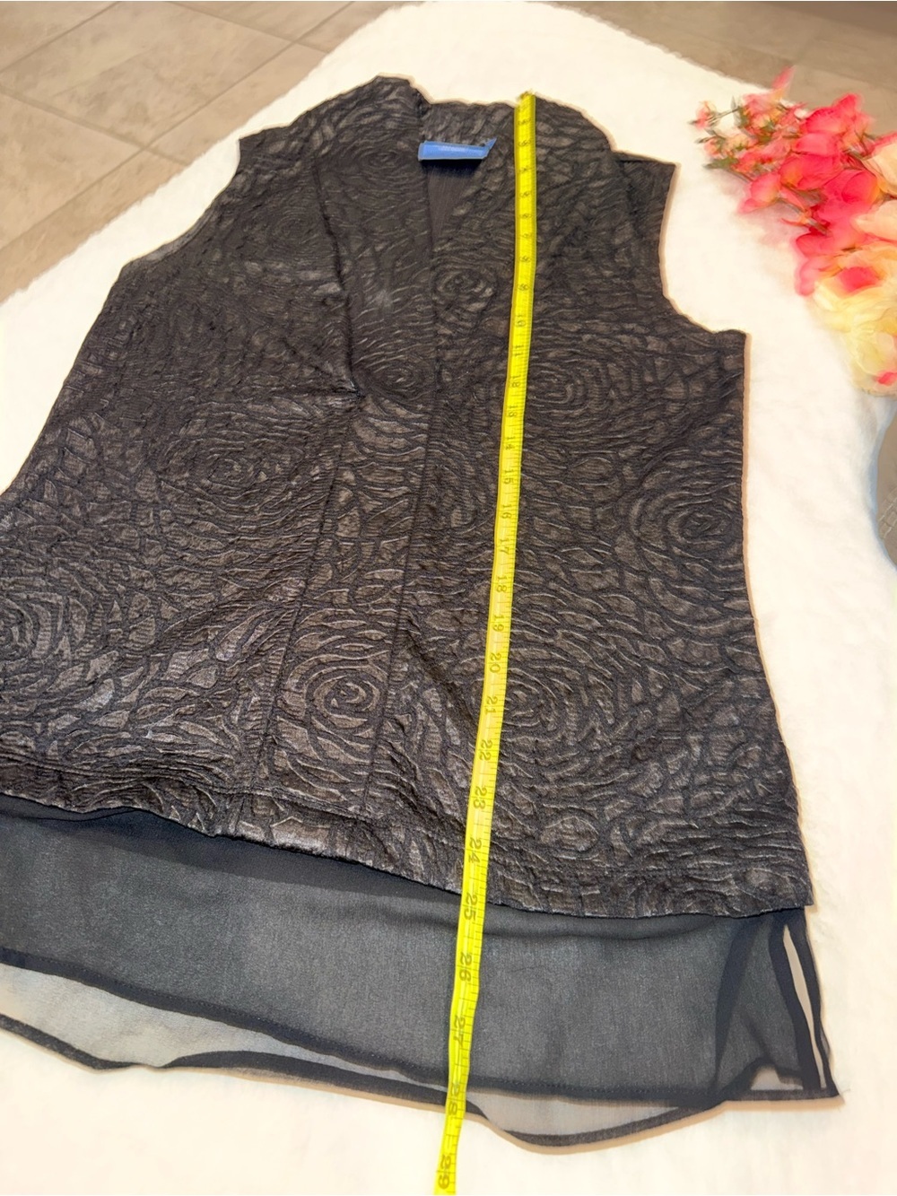 3 x 20$ Simply Vera Vera Wang Black Floral-Textured Sleeveless V-Neck Size XS - Picture 3 of 6